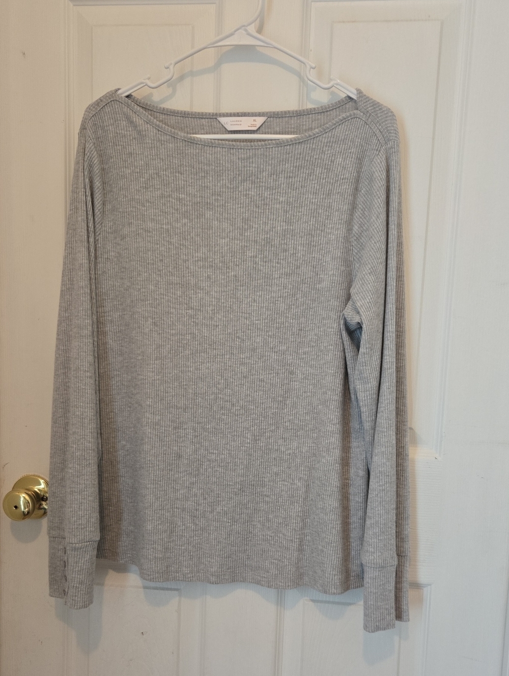 LC Lauren Conrad Light Gray Ribbed Long-Sleeve Top
